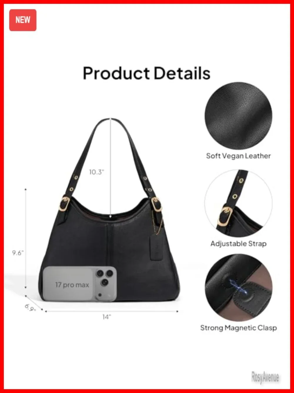 Slouchy Hobo Shoulder Bag, Faux Leather Handbag with Large Capacity